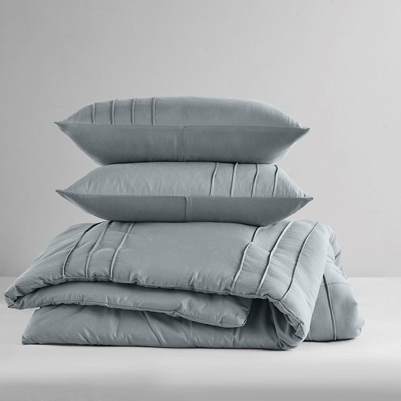 Walker Soft Washed Pleated Comforter Set - Blue/Grey