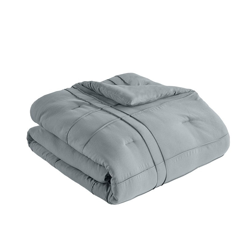 Walker Soft Washed Pleated Comforter Set - Blue/Grey