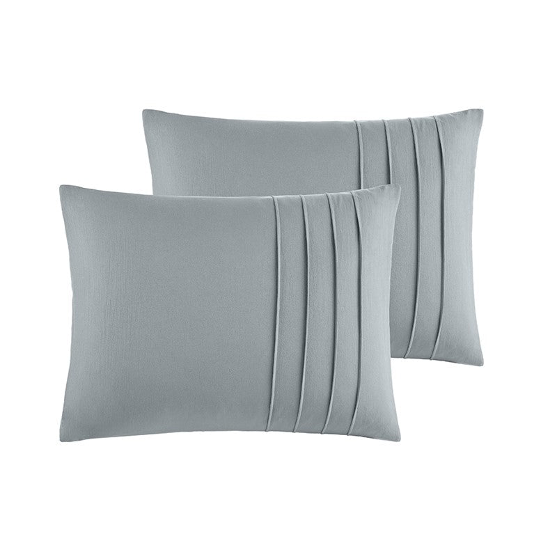 Walker Soft Washed Pleated Comforter Set - Blue/Grey