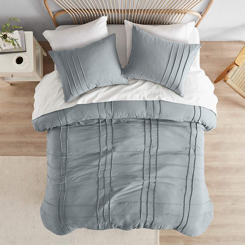 Walker Soft Washed Pleated Comforter Set - Blue/Grey