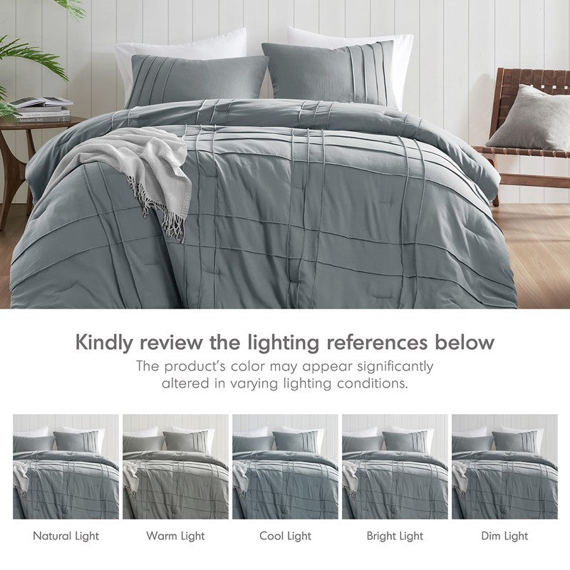 Walker Soft Washed Pleated Comforter Set - Blue/Grey