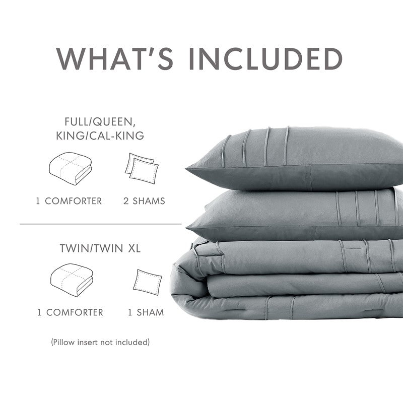 Walker Soft Washed Pleated Comforter Set - Blue/Grey