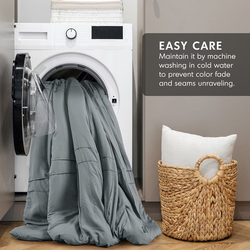 Walker Soft Washed Pleated Comforter Set - Blue/Grey