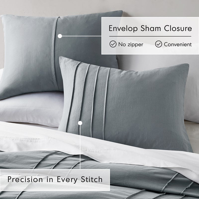 Walker Soft Washed Pleated Comforter Set - Blue/Grey