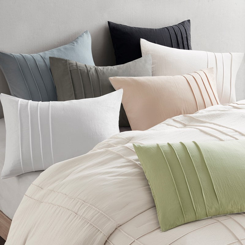 Walker Soft Washed Pleated Comforter Set - Blue/Grey