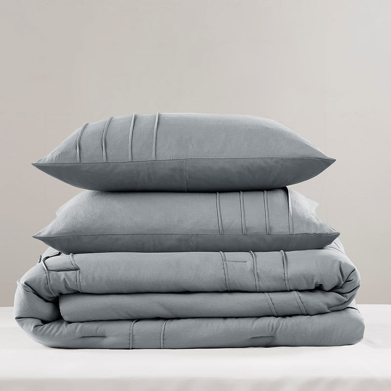 Walker Soft Washed Pleated Comforter Set - Blue/Grey