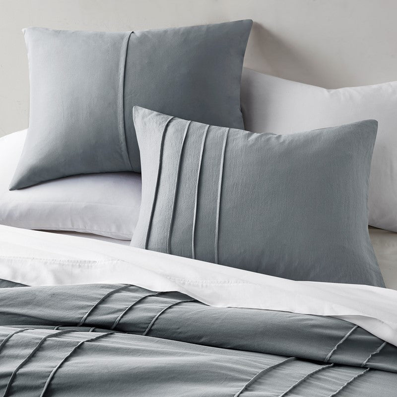 Walker Soft Washed Pleated Comforter Set - Blue/Grey