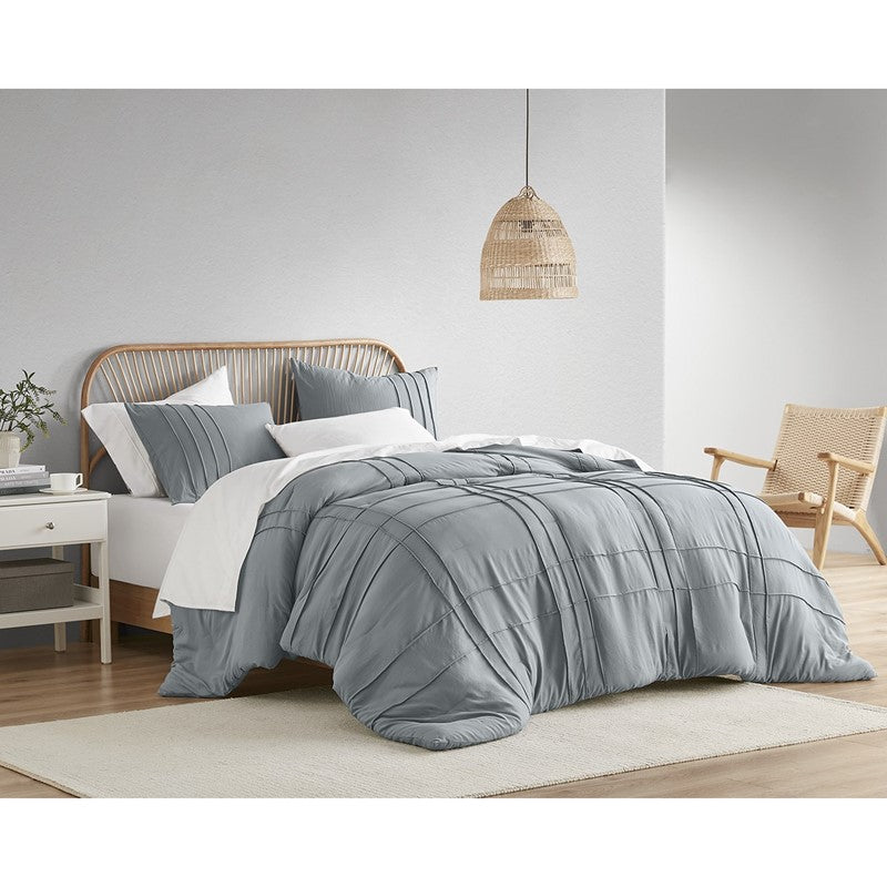 Walker Soft Washed Pleated Comforter Set - Blue/Grey