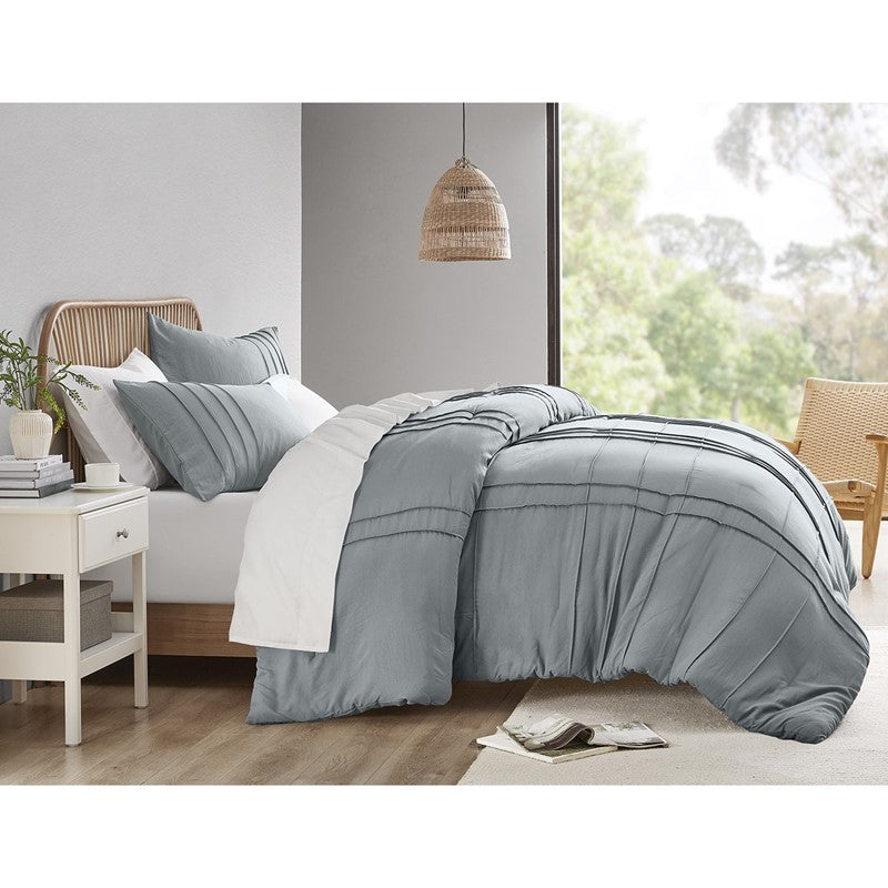 Walker Soft Washed Pleated Comforter Set - Blue/Grey