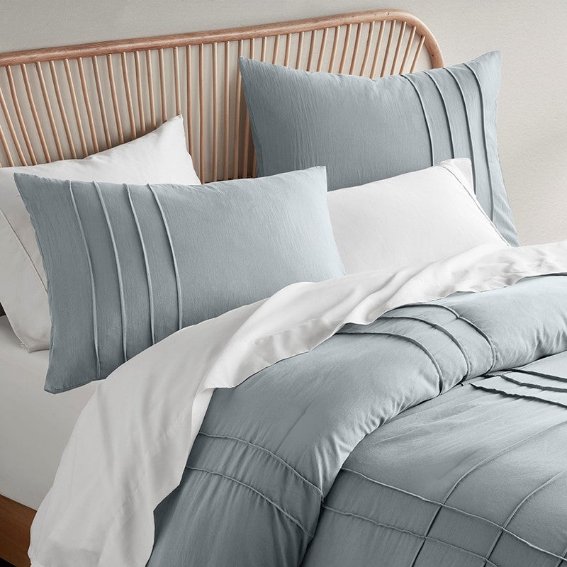 Walker Soft Washed Pleated Comforter Set - Blue/Grey