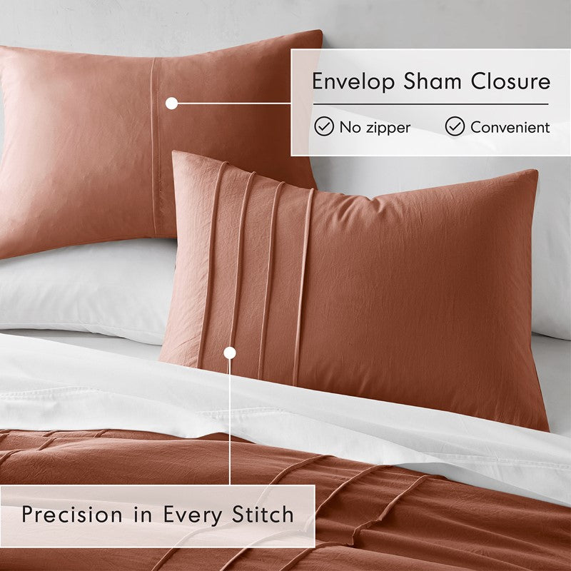 Walker Soft Washed Pleated Comforter Set - Clay