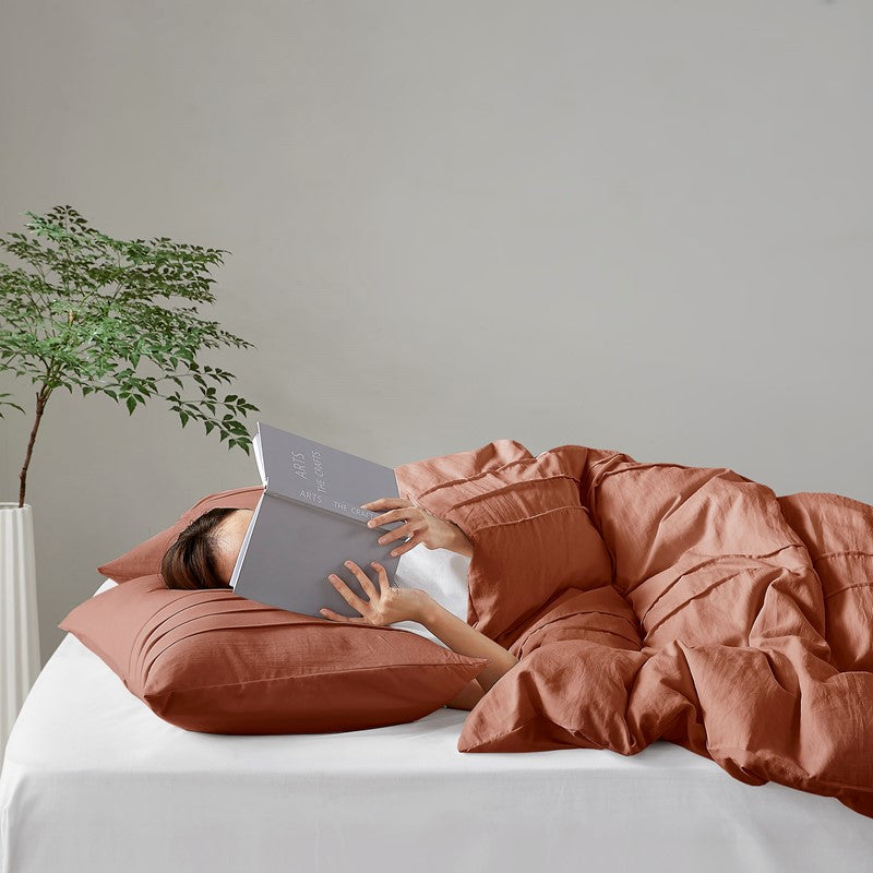 Walker Soft Washed Pleated Comforter Set - Clay
