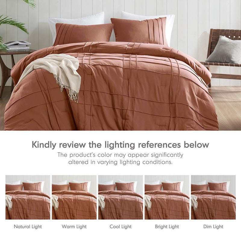Walker Soft Washed Pleated Comforter Set - Clay