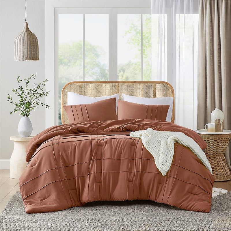 Walker Soft Washed Pleated Comforter Set - Clay