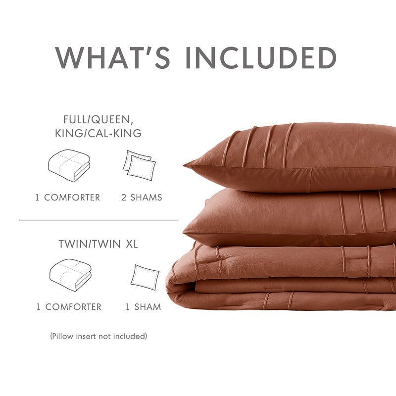 Walker Soft Washed Pleated Comforter Set - Clay