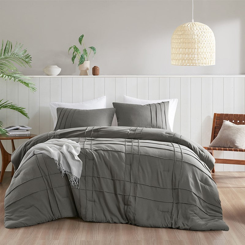 Walker Soft Washed Pleated Comforter Set - Grey