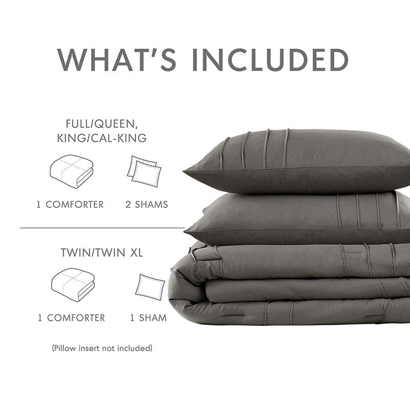 Walker Soft Washed Pleated Comforter Set - Grey