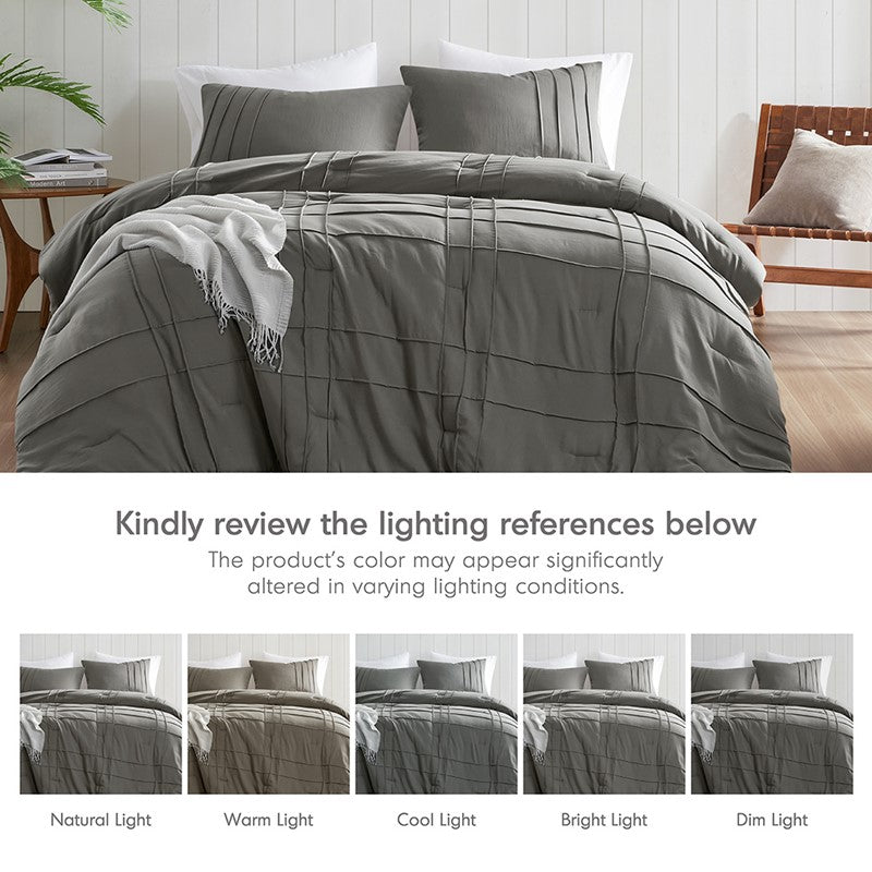 Walker Soft Washed Pleated Comforter Set - Grey