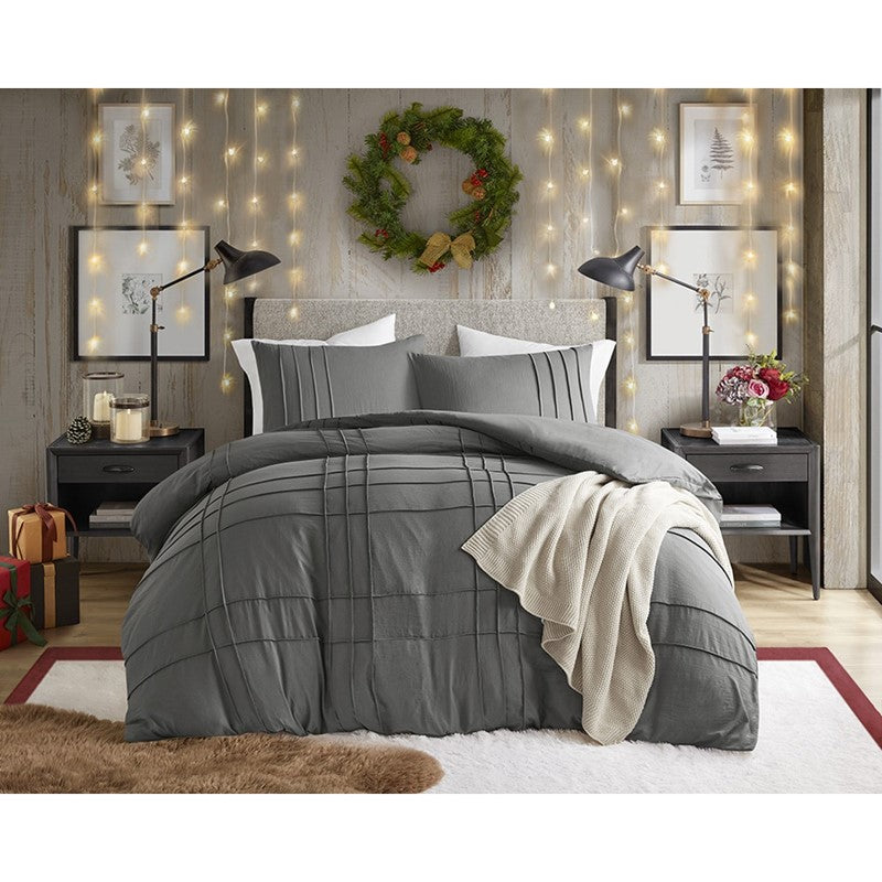 Walker Soft Washed Pleated Comforter Set - Grey