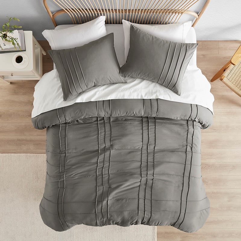 Walker Soft Washed Pleated Comforter Set - Grey