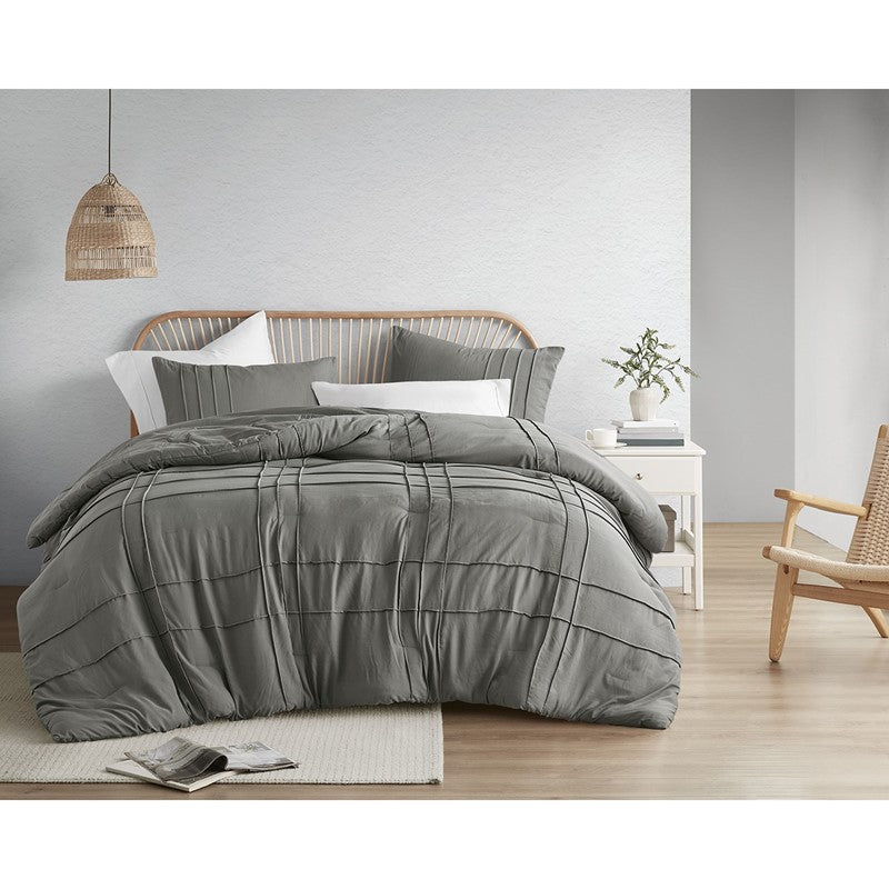 Walker Soft Washed Pleated Comforter Set - Grey