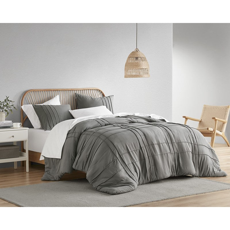 Walker Soft Washed Pleated Comforter Set - Grey