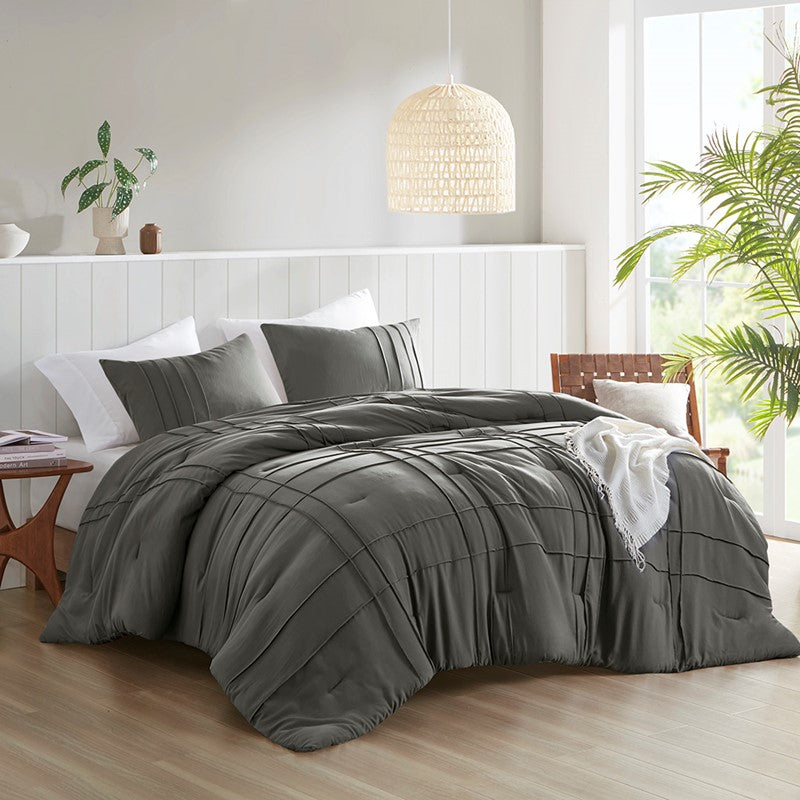 Walker Soft Washed Pleated Comforter Set - Grey