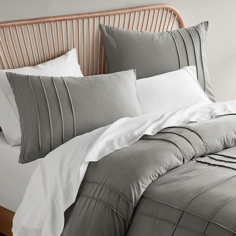 Walker Soft Washed Pleated Comforter Set - Grey