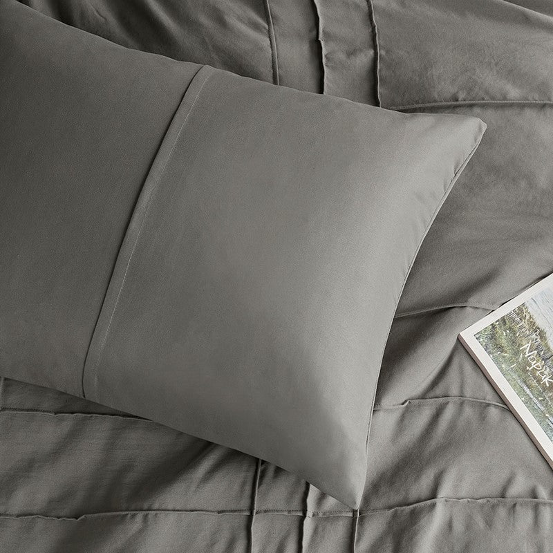 Walker Soft Washed Pleated Comforter Set - Grey