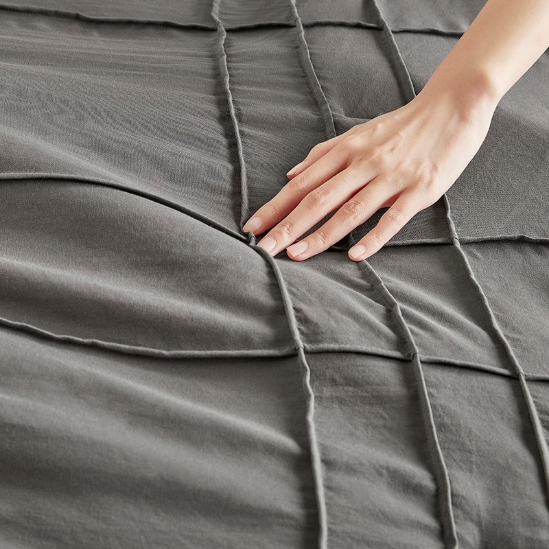 Walker Soft Washed Pleated Comforter Set - Grey