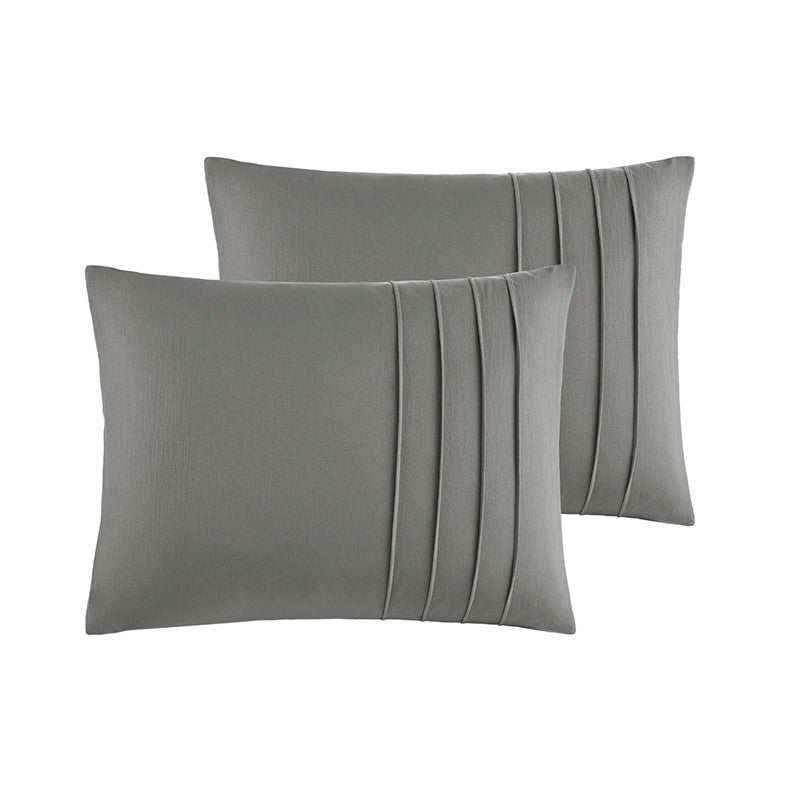 Walker Soft Washed Pleated Comforter Set - Grey
