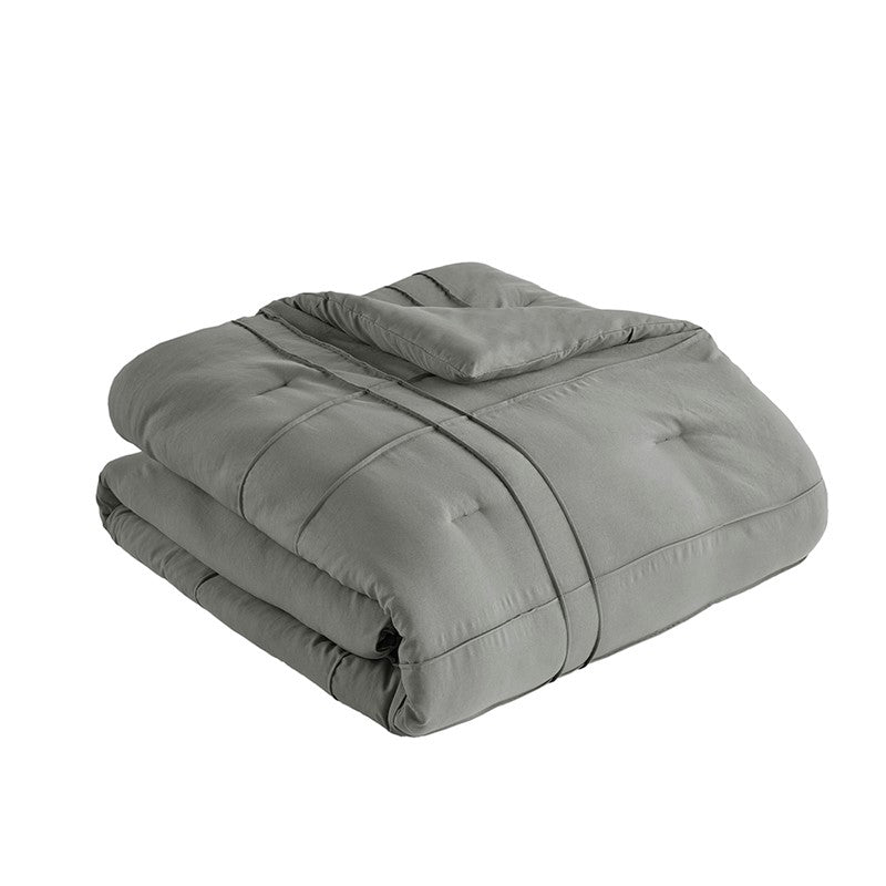 Walker Soft Washed Pleated Comforter Set - Grey