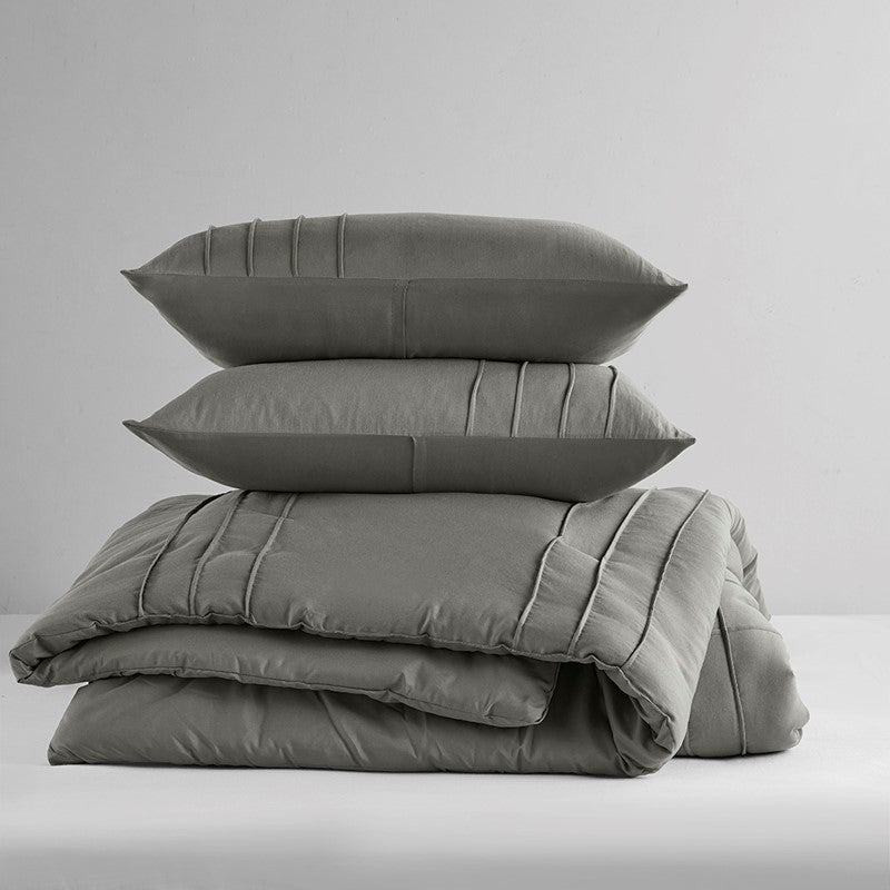 Walker Soft Washed Pleated Comforter Set - Grey