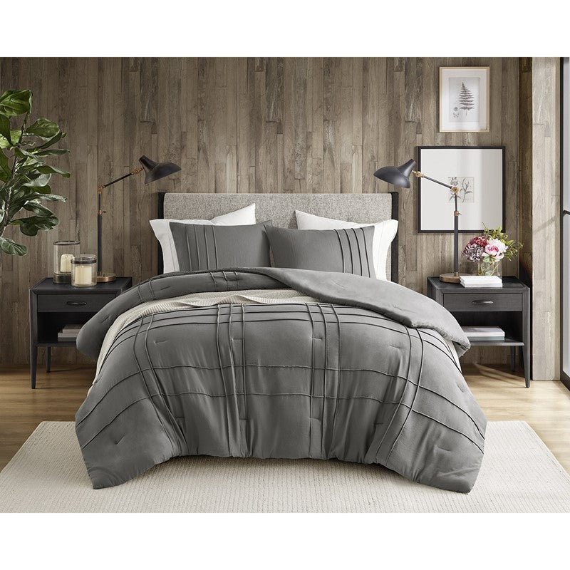 Walker Soft Washed Pleated Comforter Set - Grey