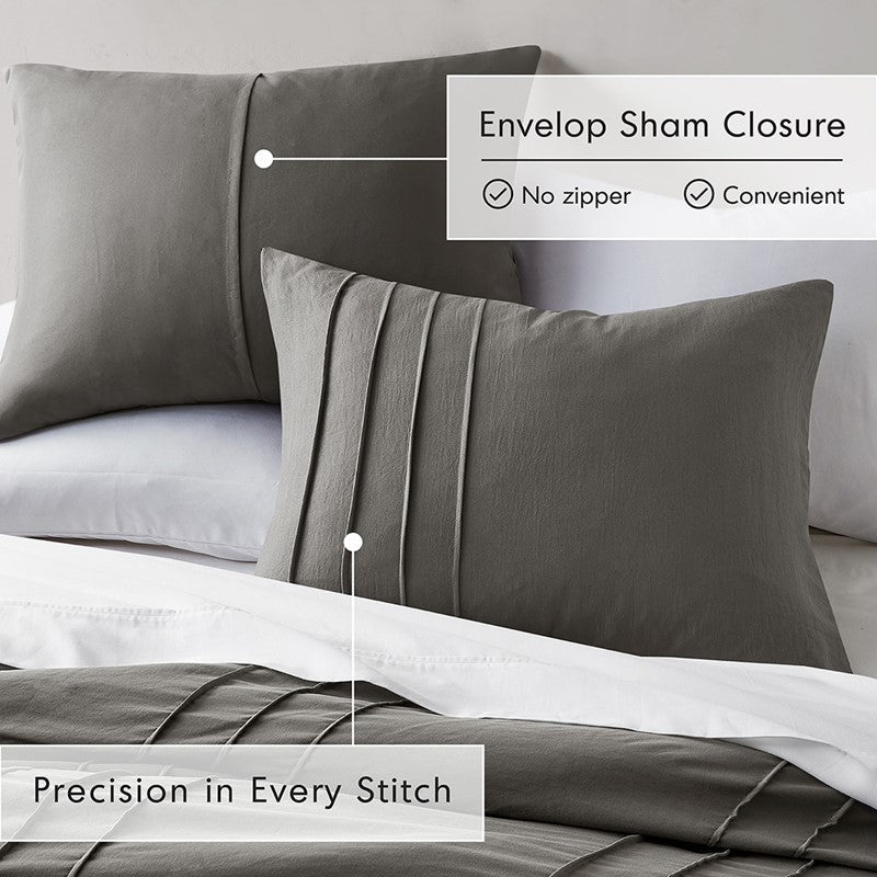 Walker Soft Washed Pleated Comforter Set - Grey