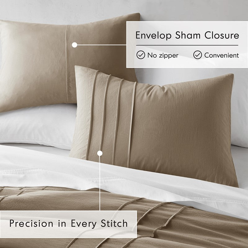 Walker Soft Washed Pleated Comforter Set - Khaki