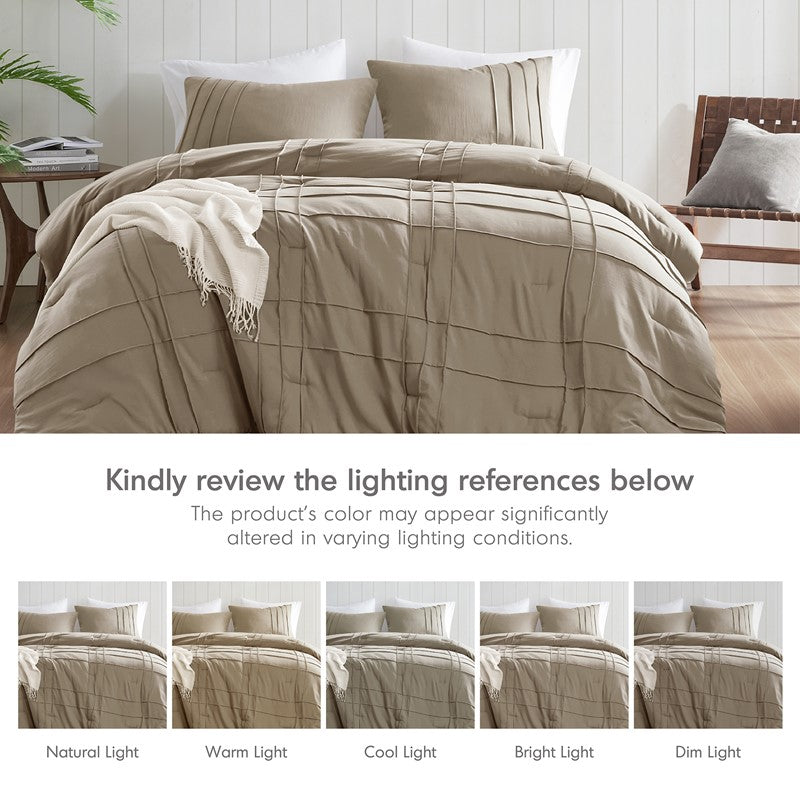 Walker Soft Washed Pleated Comforter Set - Khaki