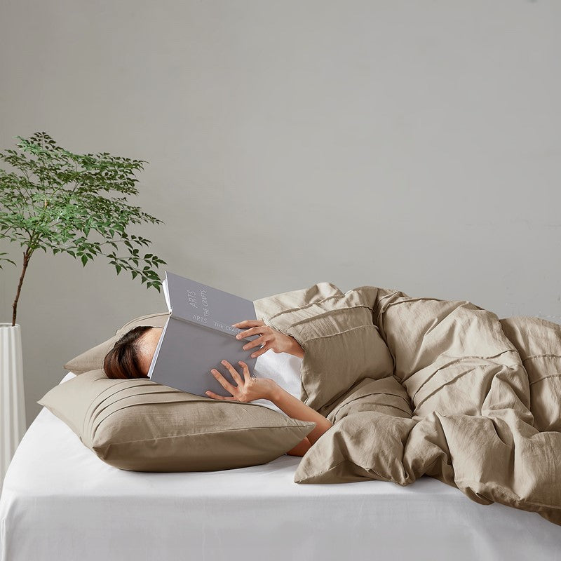 Walker Soft Washed Pleated Comforter Set - Khaki