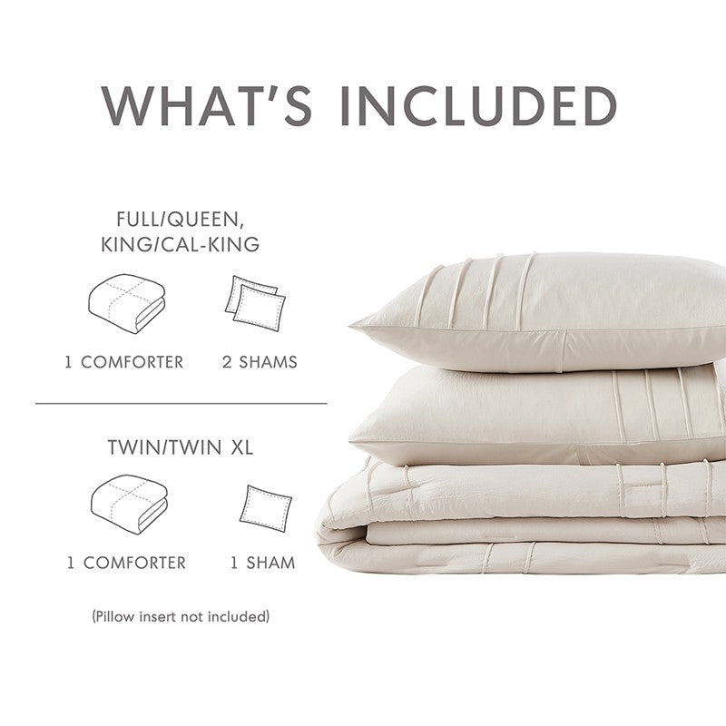 Walker Soft Washed Pleated Comforter Set - Neutral