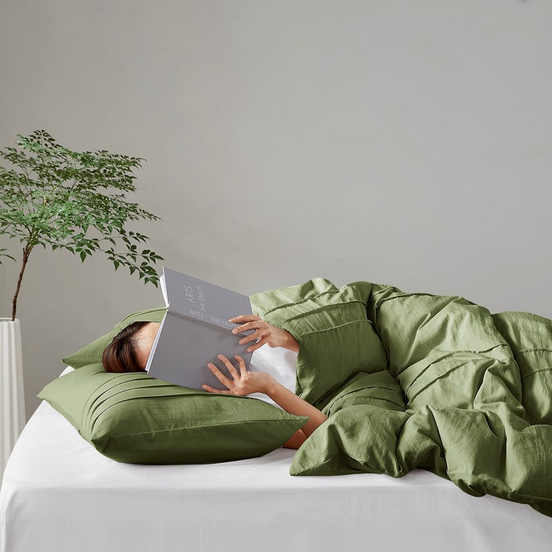 Walker Soft Washed Pleated Comforter Set - Olive Green