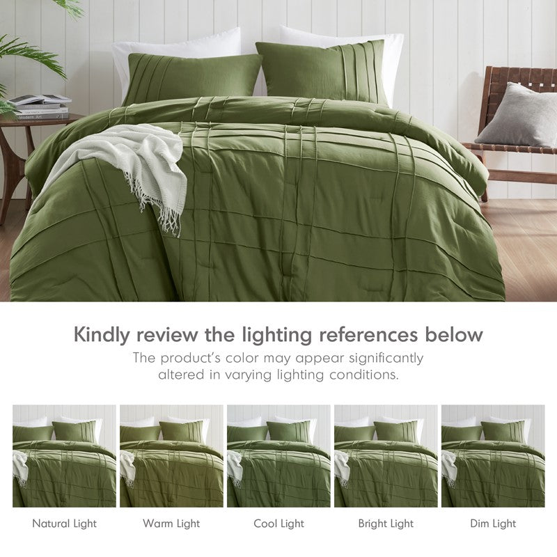 Walker Soft Washed Pleated Comforter Set - Olive Green