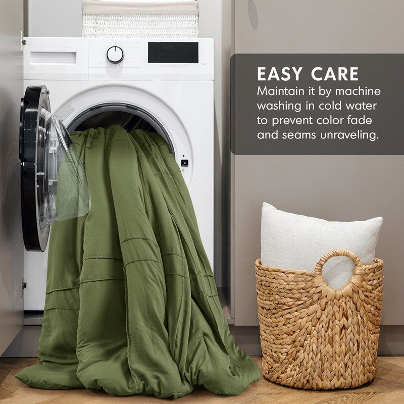 Walker Soft Washed Pleated Comforter Set - Olive Green