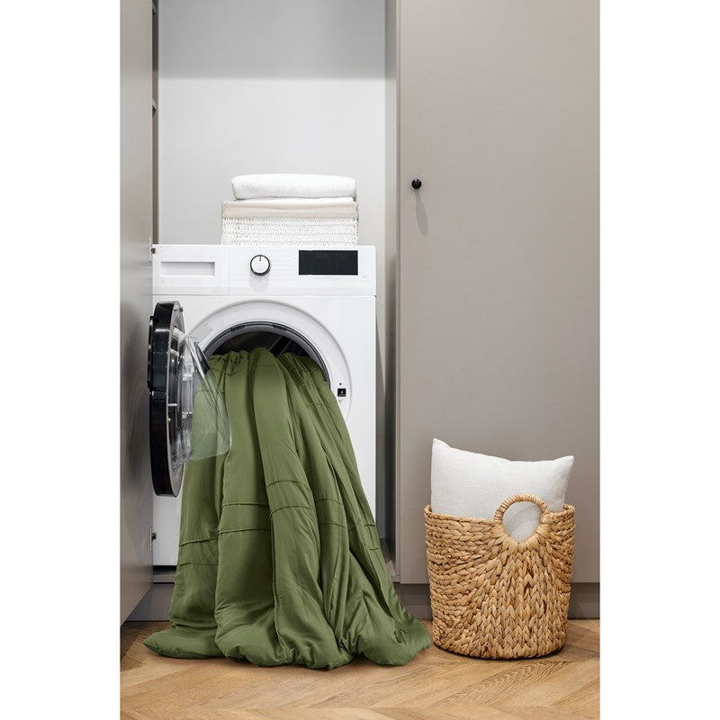 Walker Soft Washed Pleated Comforter Set - Olive Green