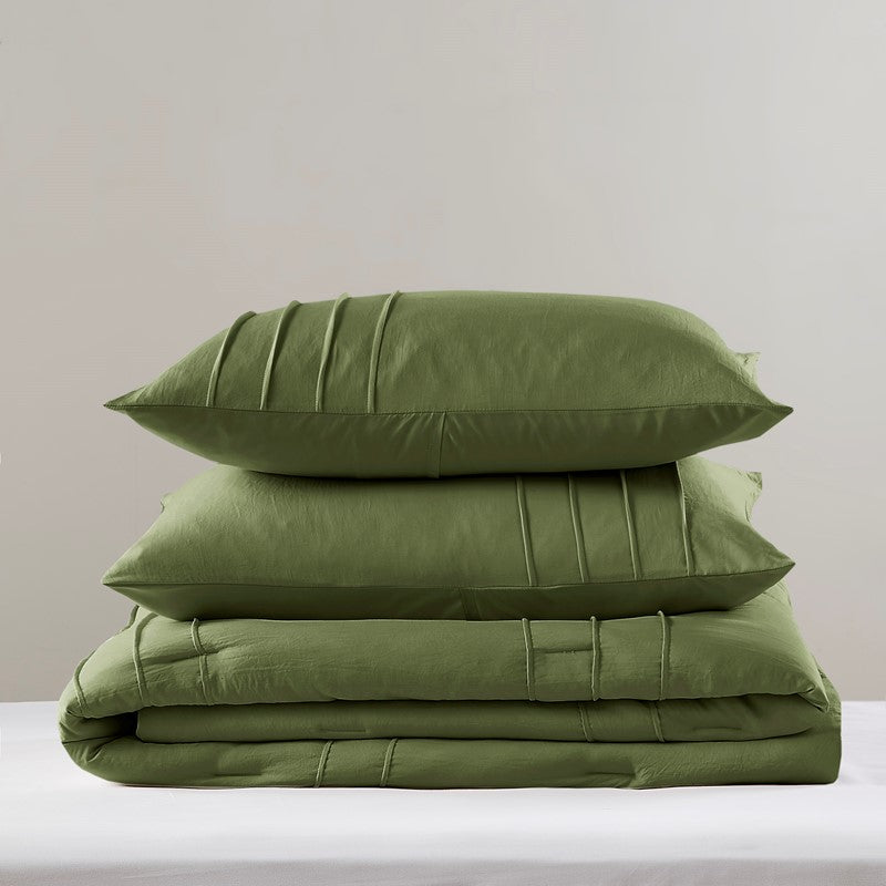 Walker Soft Washed Pleated Comforter Set - Olive Green