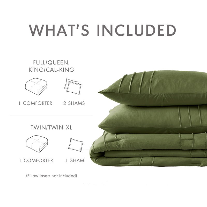 Walker Soft Washed Pleated Comforter Set - Olive Green