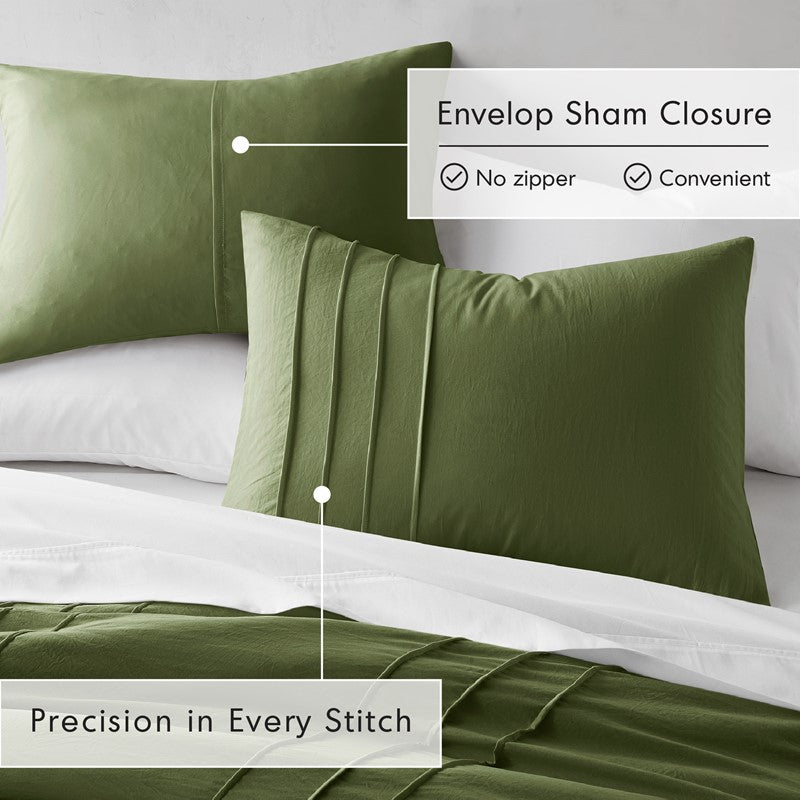 Walker Soft Washed Pleated Comforter Set - Olive Green