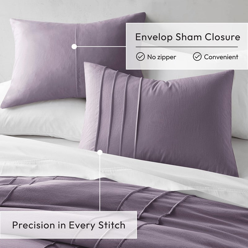 Walker Soft Washed Pleated Comforter Set - Purple