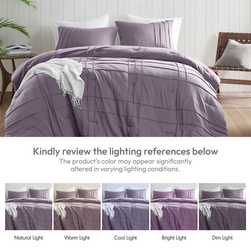 Walker Soft Washed Pleated Comforter Set - Purple