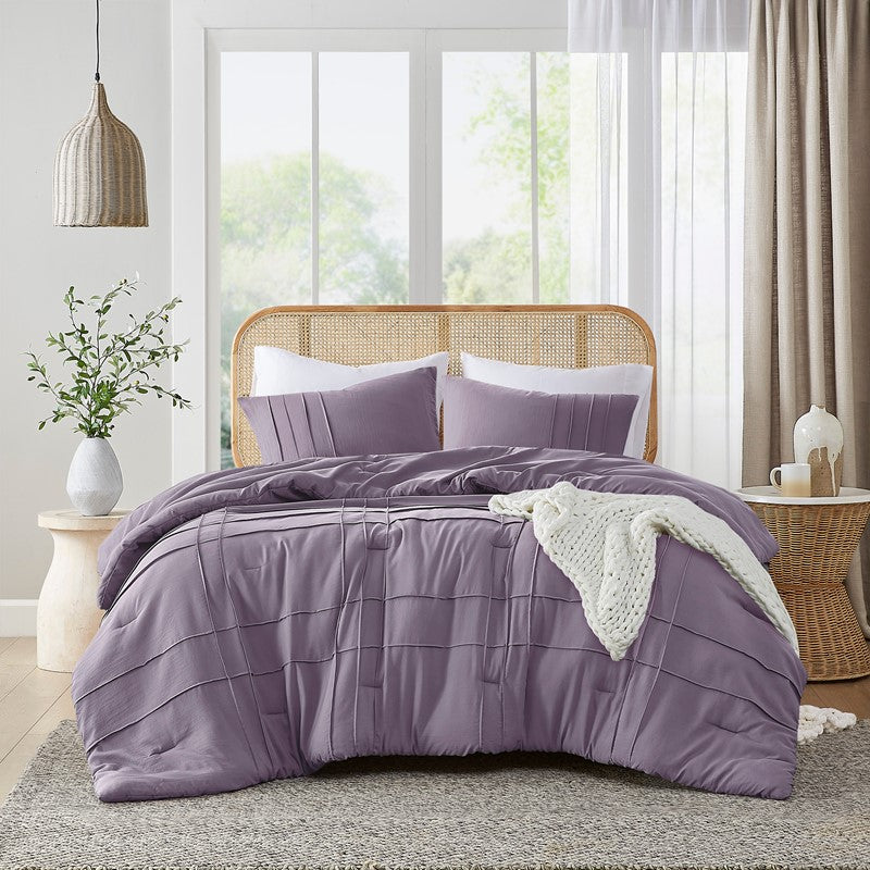 Walker Soft Washed Pleated Comforter Set - Purple