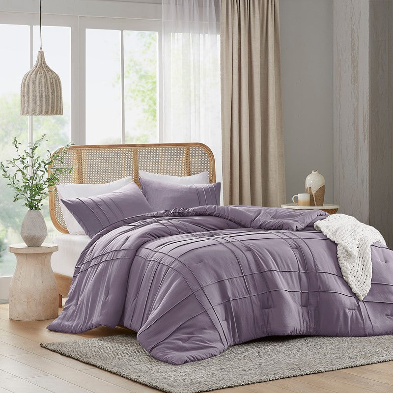 Walker Soft Washed Pleated Comforter Set - Purple